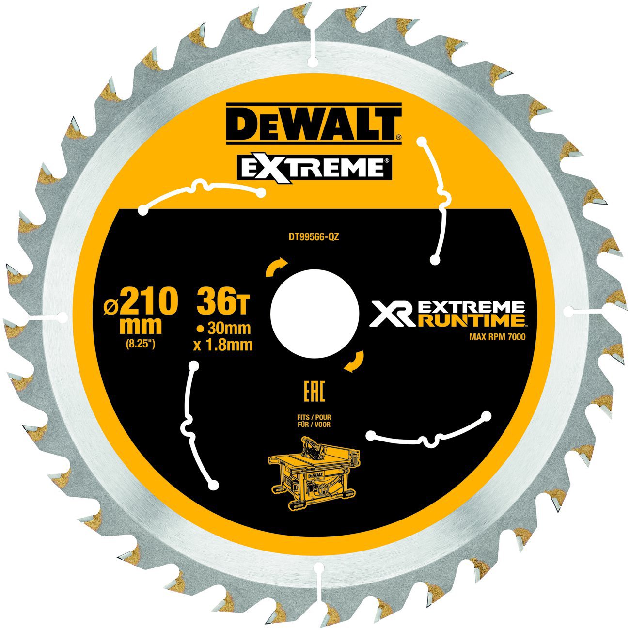 Produktbild DeWALT Kreissägeblatt XR Extreme Runtime stat. 210/30mm 36WZ/FZ