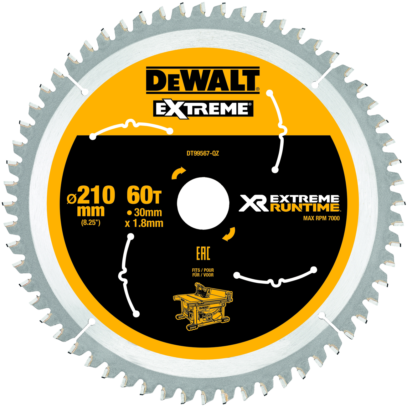 Produktbild DeWALT Kreissägeblatt XR Extreme Runtime stat. 210/30mm 60WZ/FZ