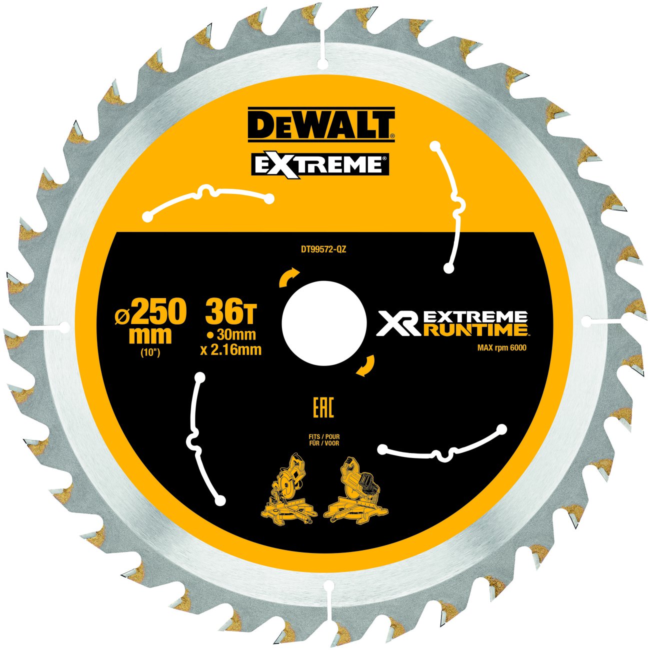Produktbild DeWALT Kreissägeblatt XR Extreme Runtime stat. 250/30mm 36WZ/FZ