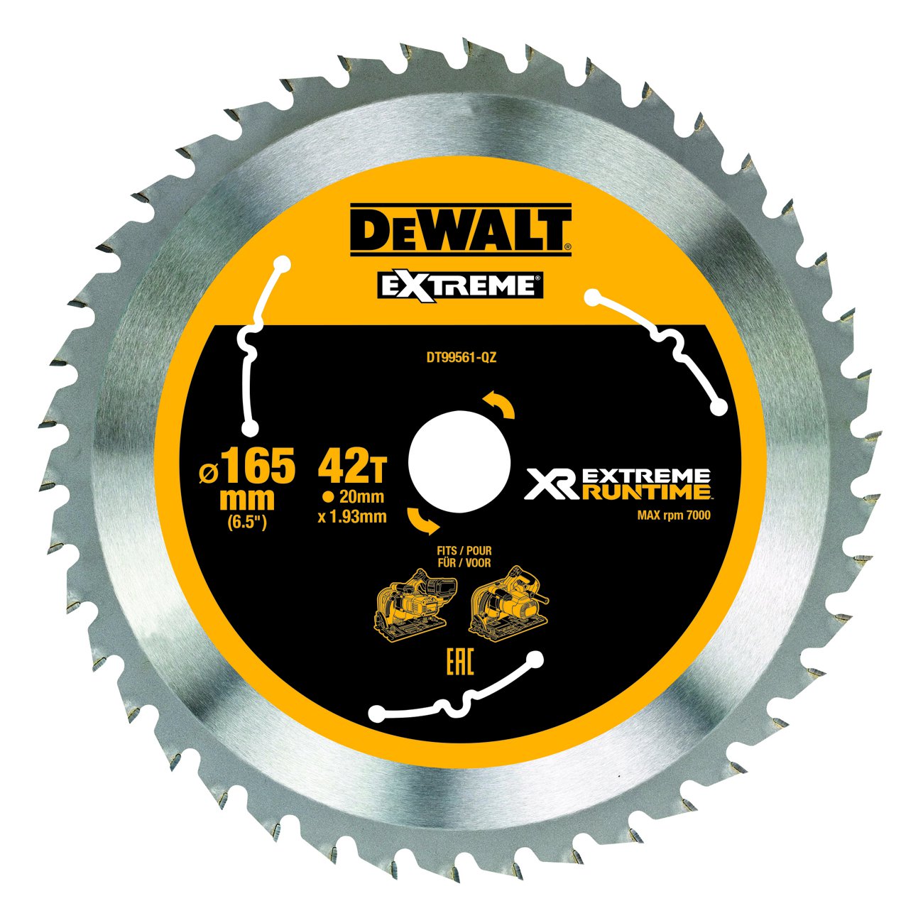 Produktbild DeWALT Kreissägeblatt XR Extreme Runtime Tauchkreis 165/20mm 42WZ/FZ
