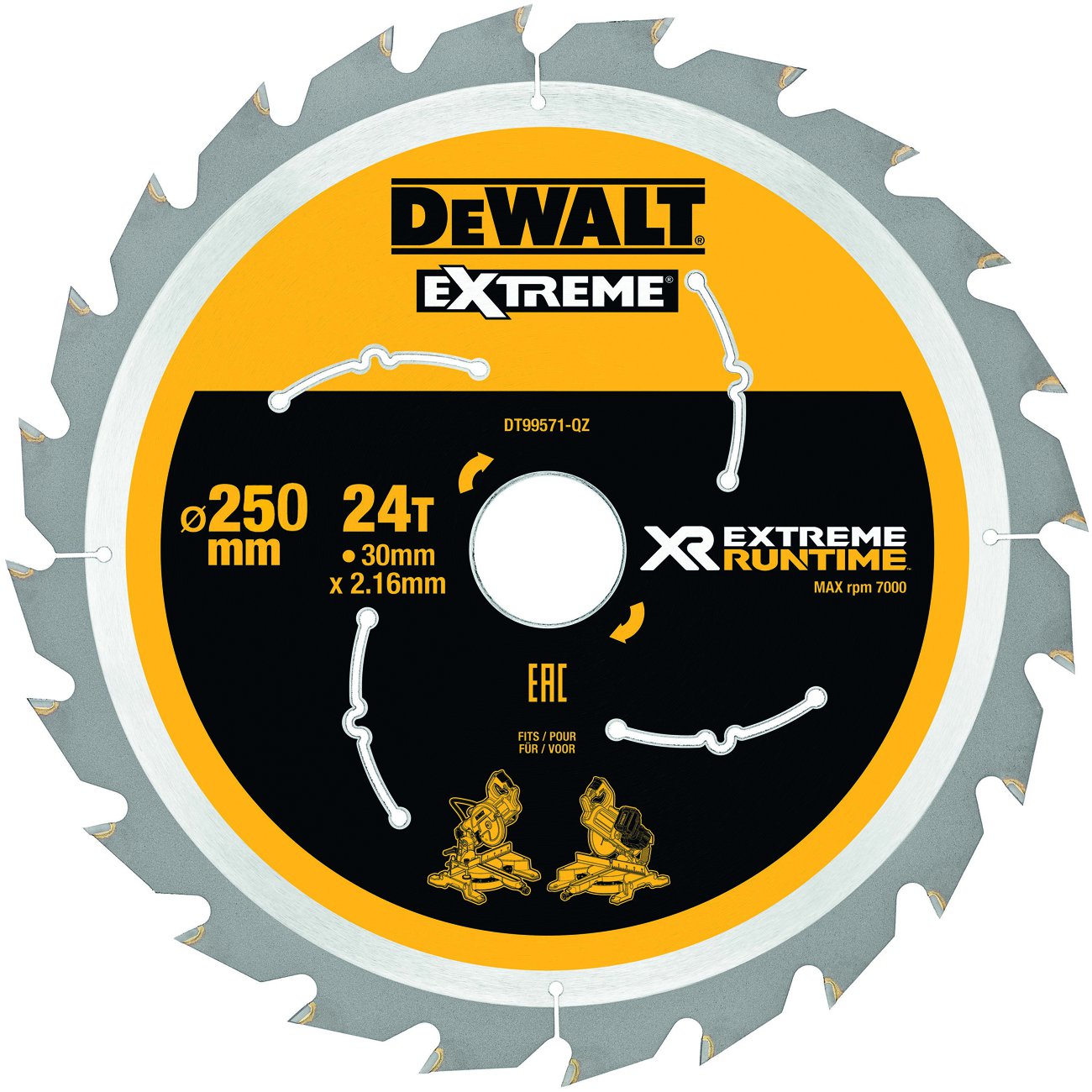 Produktbild DeWALT Kreissägeblatt XR Extreme Runtime stat. 250/30mm 24WZ/FZ