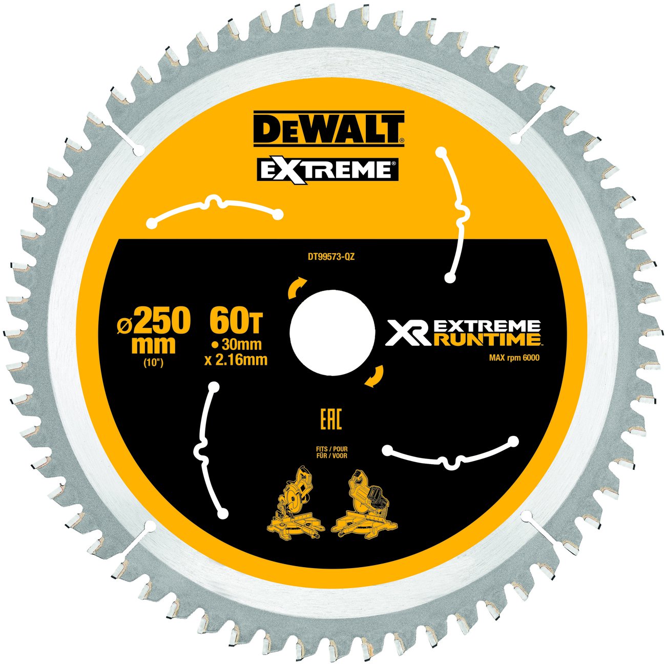 Produktbild DeWALT Kreissägeblatt XR Extreme Runtime stat. 250/30mm 60WZ/FZ
