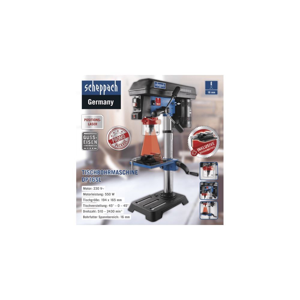 Produktbild SCHEPPACH Bohrmaschine Tischbohrmaschine DP16SL 230V 50Hz 550W 16mm bild 7