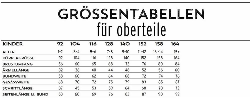FHB Größentabelle Oberteile Kinder