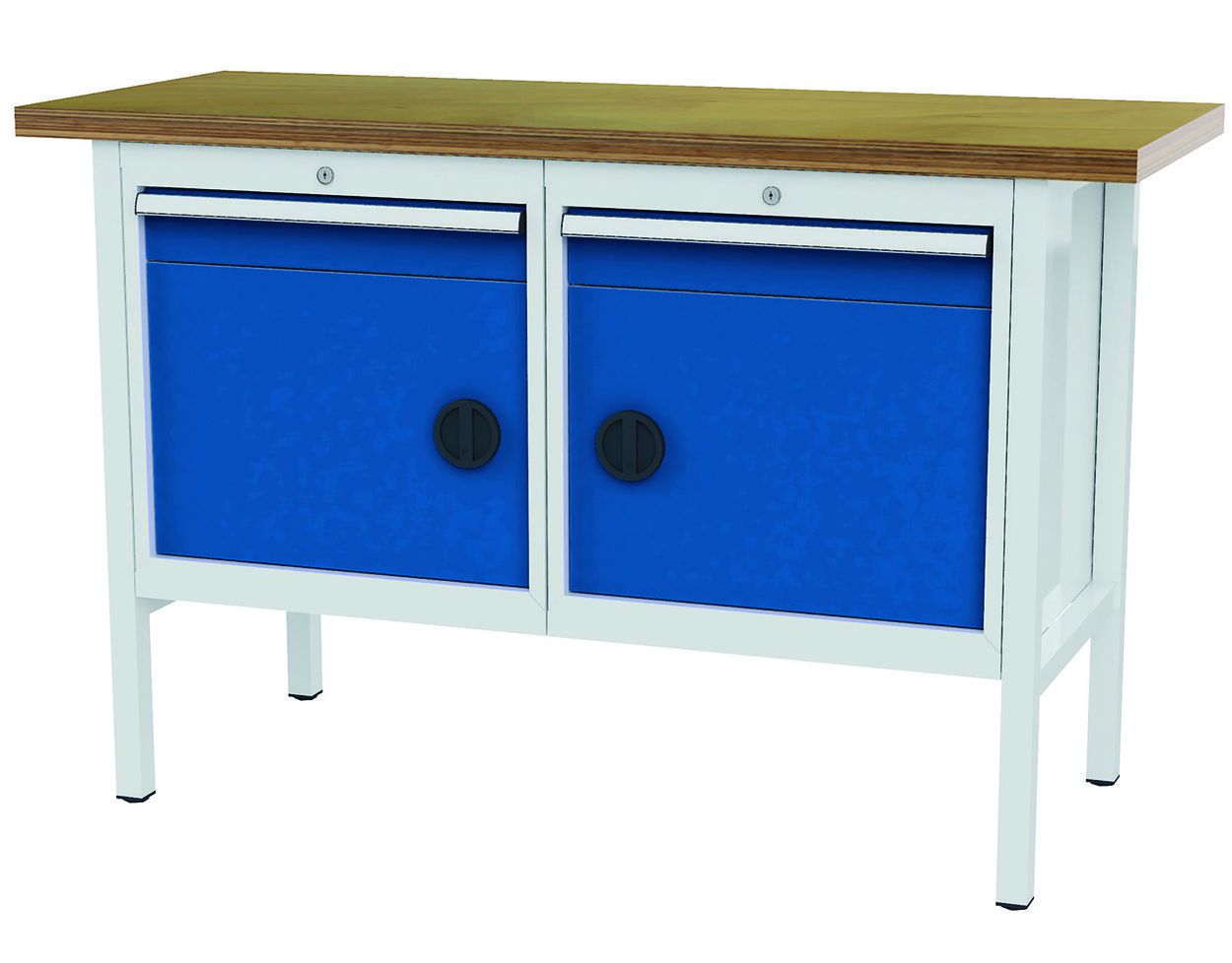 Produktbild FORUM Kastenwerkbank Breite 1500mm 2 Schubladen 2 Türen RAL7035 5010