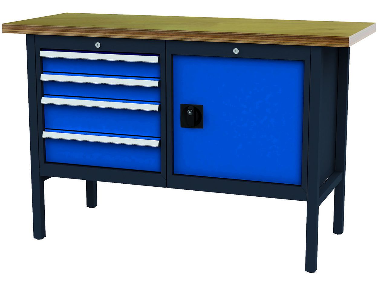 Produktbild FORUM Kastenwerkbank Breite 1500mm 4 Schubladen 1 Tür RAL7016 5010
