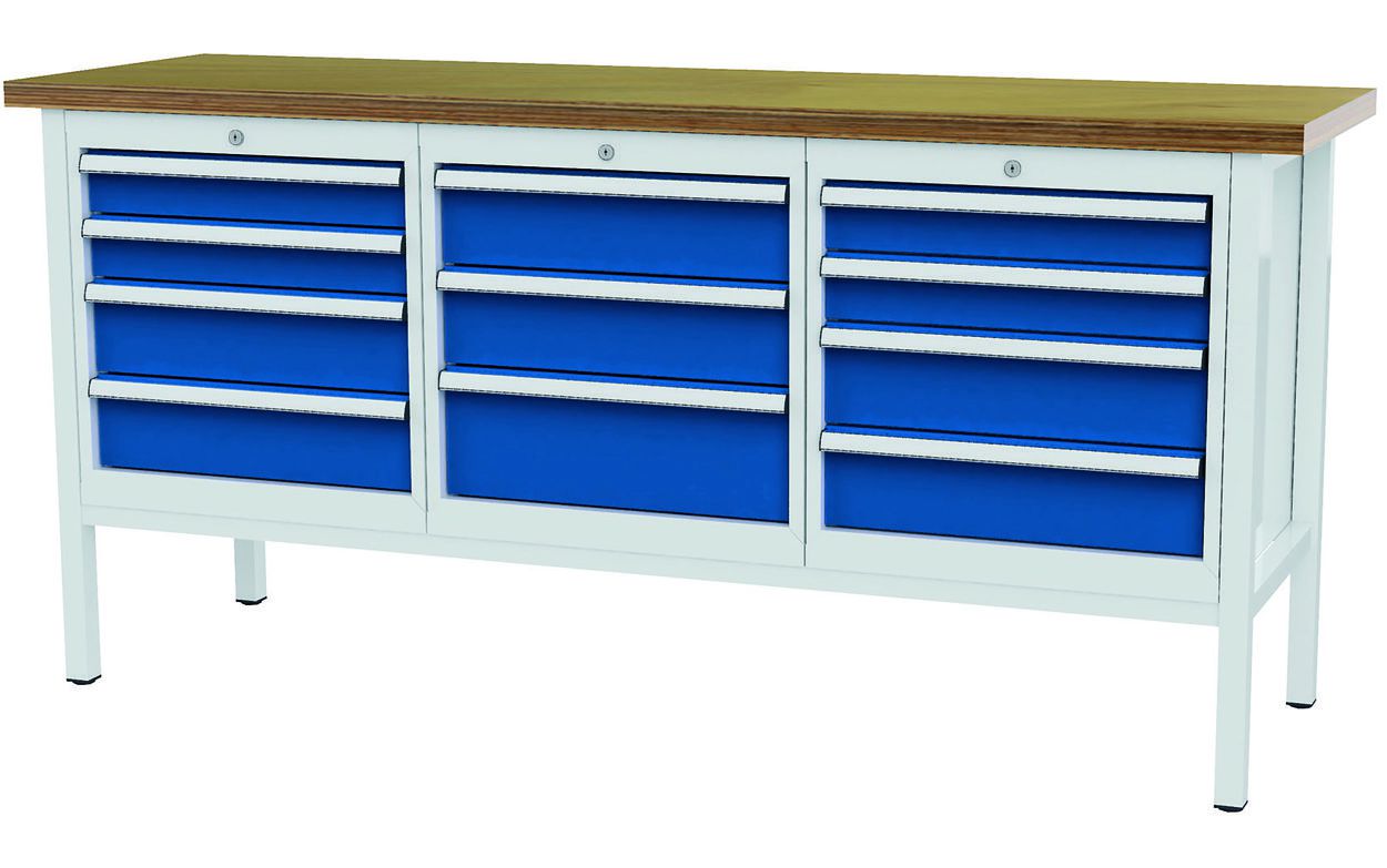 Produktbild FORUM Kastenwerkbank Breite 2000mm 11 Schubladen RAL7035 5010