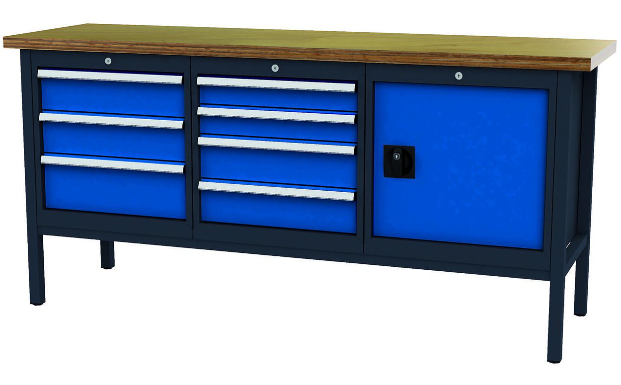 Produktbild FORUM Kastenwerkbank Breite 2000mm 7 Schubladen 1 Tür RAL7016 5010