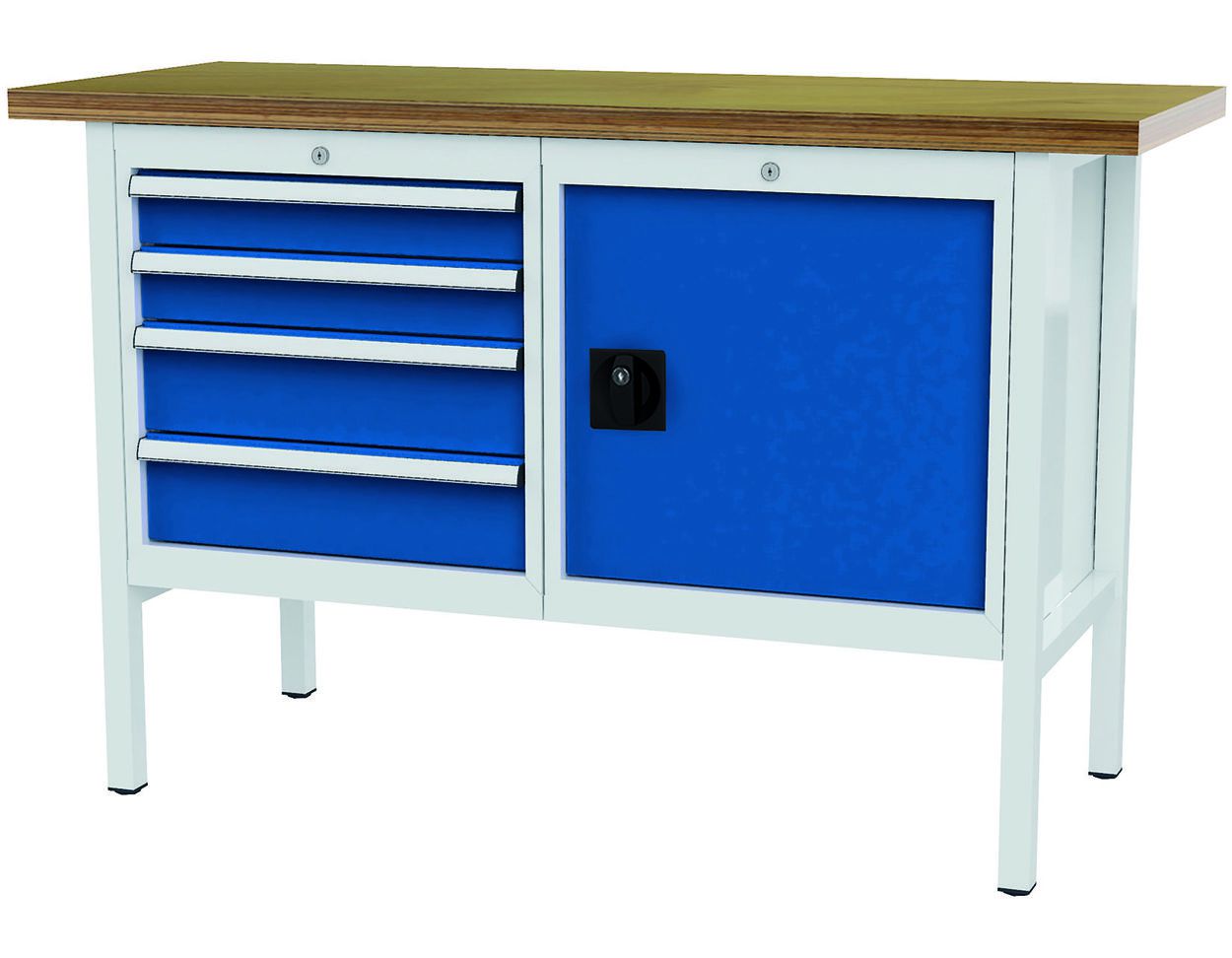 Produktbild FORUM Kastenwerkbank Breite1500mm 4 Schubladen 1 Tür RAL7035 5010