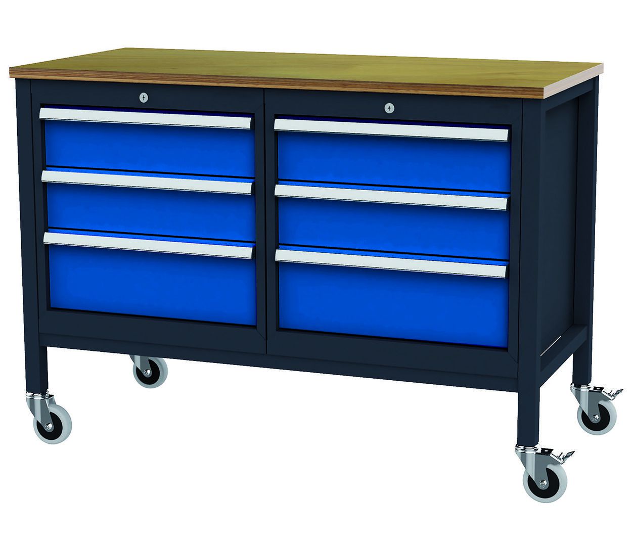 Produktbild FORUM Kastenwerkbank mobil Breite 1300mm 6 Schubladen RAL7016 5010