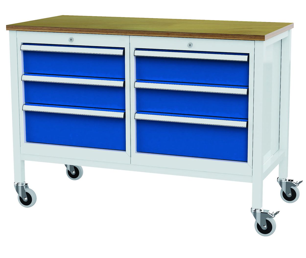 Produktbild FORUM Kastenwerkbank mobil Breite 1300mm 6 Schubladen RAL7035 5010