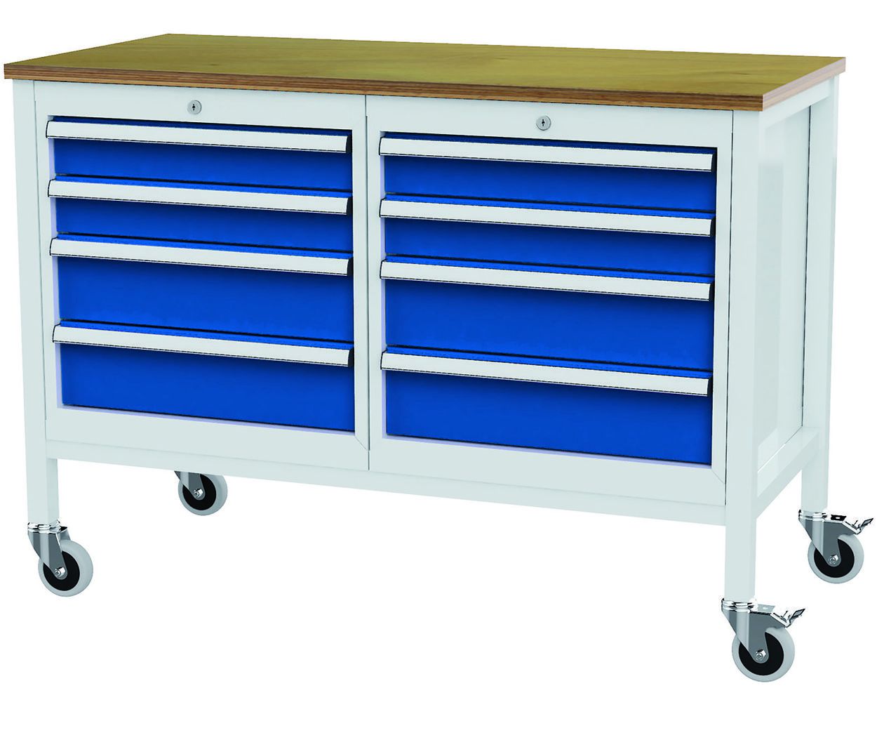 Produktbild FORUM Kastenwerkbank mobil Breite 1300mm 8 Schubladen RAL7035 5010