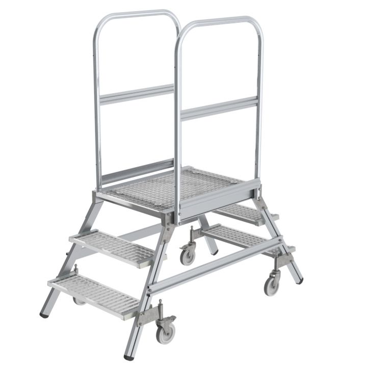 Produktbild Günzburger Alu Podestleiter beidseitig begehbar mit 2 x 3 Stufen aus Stahl Gitterrost