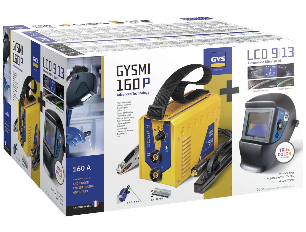 Produktbild GYS GYSMI 160P Mikorprozessorgesteurtes Elektroden-Schweißgerät inkl. Schweißhelm bild 1