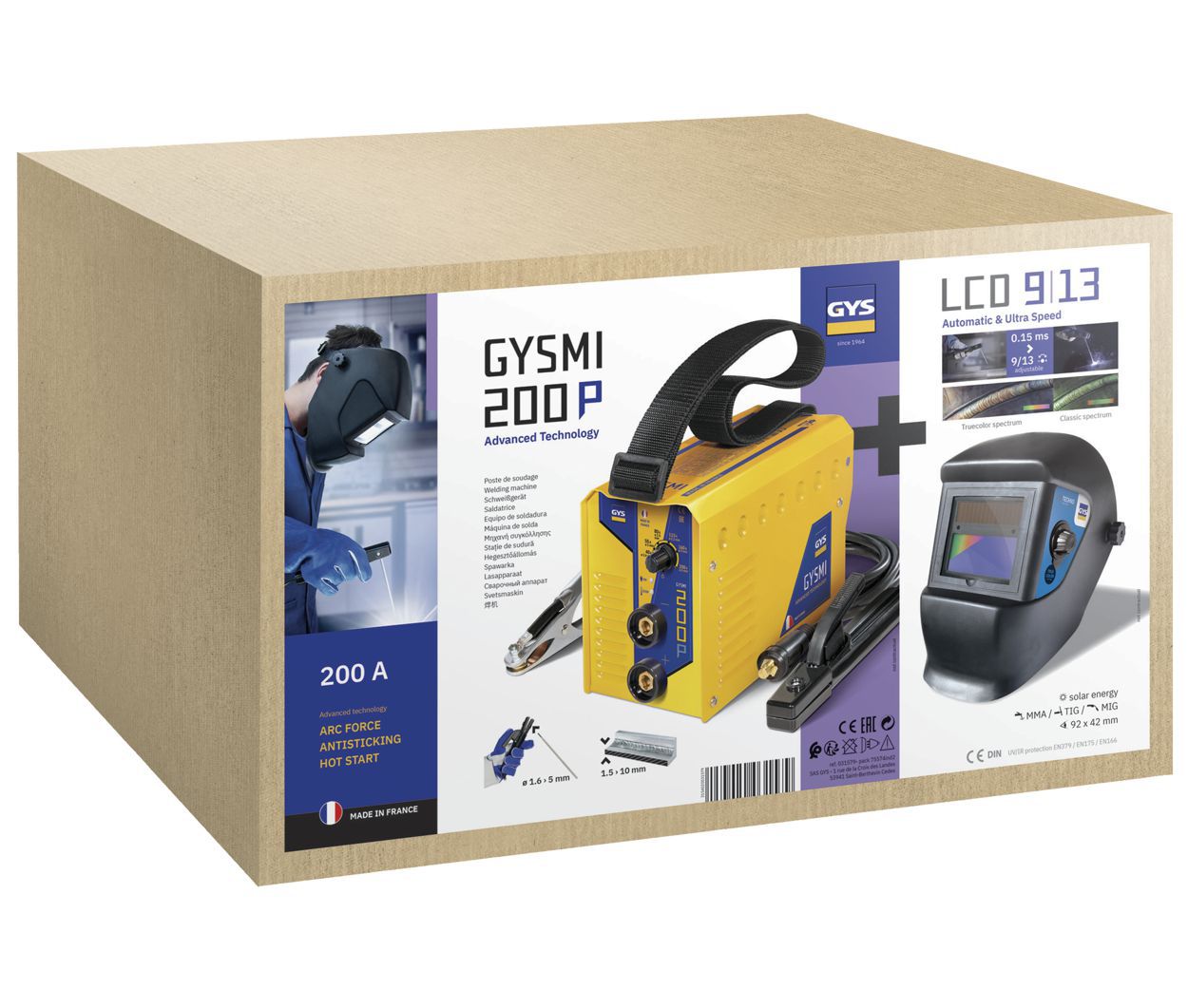 Produktbild GYS GYSMI 200P Mikorprozessorgesteurtes Elektroden-Schweißgerät inkl. Schweißhelm