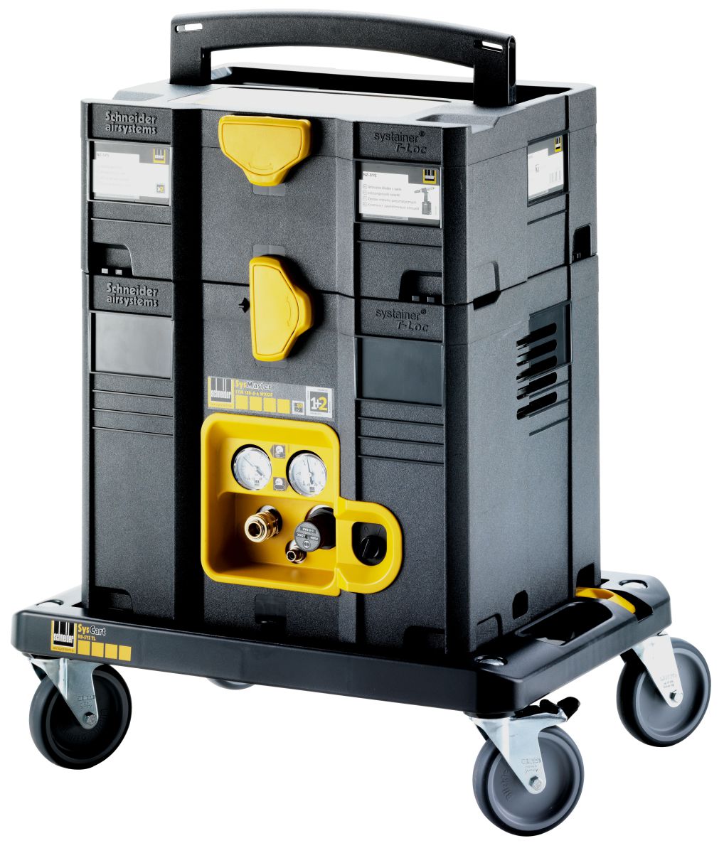 Produktbild Schneider Druckluft Kompressor SysMaster Set SYM 150 AP-RB-DLS mit Ausblaspistole AP-Vario-P + Schla