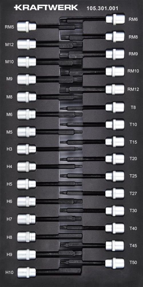 Produktbild Kraftwerk Steckschlüsseleinsatz lang Innensechskant TX Vielzahn Ribe 30 teilig 3/8 Zoll