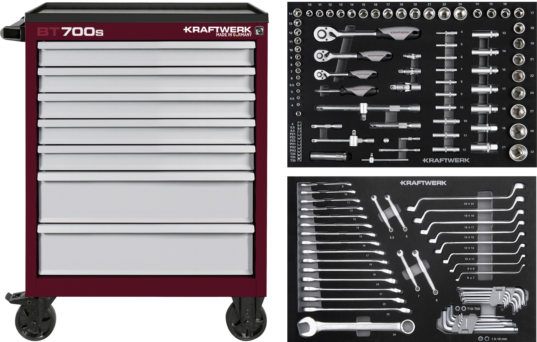 Produktbild Kraftwerk Werkstattwagen BT700s 60/40 7 Schubladen rot-grau 132 Teilig