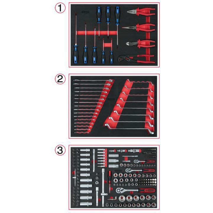 Produktbild KS TOOLS RACINGline SCHWARZ/ROT Werkstattwagen mit 7 Schubladen und 215 Premium Werkzeuge Details bild 2