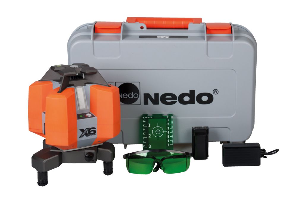 Produktbild Nedo X-liner 6 green 360° + 4 vertikale Linien Kreuzlinienlaser grau und orange