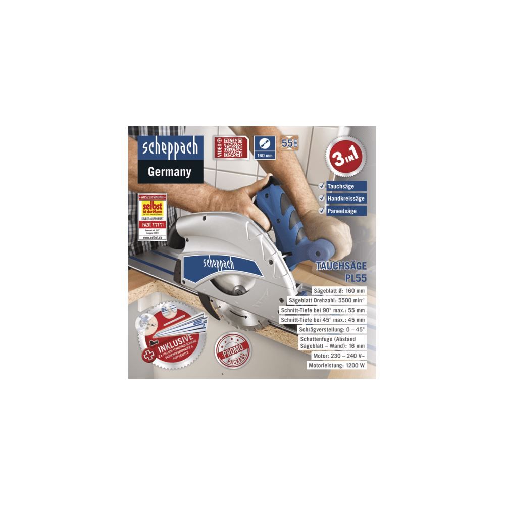 Produktbild SCHEPPACH Tauchsäge PL55 mit 2 Führungsschiene und Zubehör 230V 50Hz 1200W 160mm bild 17