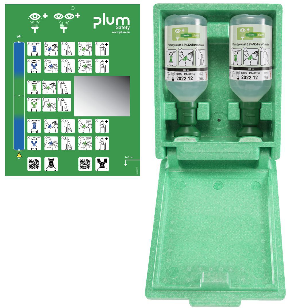 Produktbild plum Augenspülstation 4650 2 Flaschen 500 ml Wandbox Spiegel