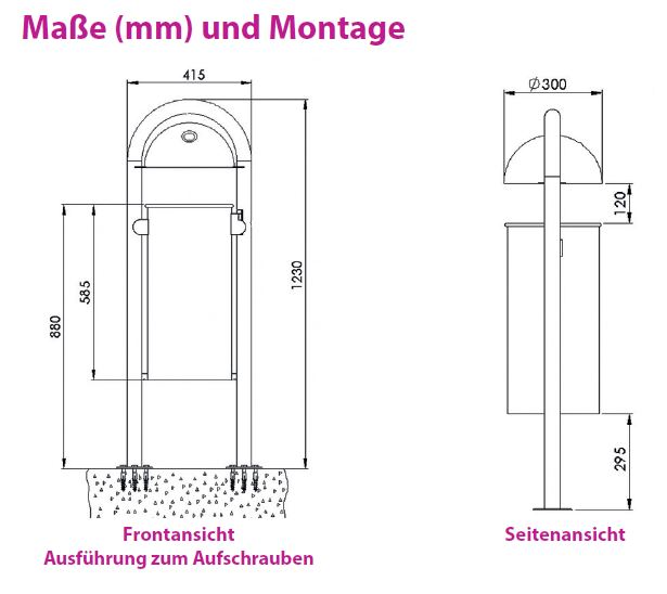 Produktbild Renner Stand Abfallbehälter 40L mit Ascher RAL6005 zum Aufschrauben bild 2