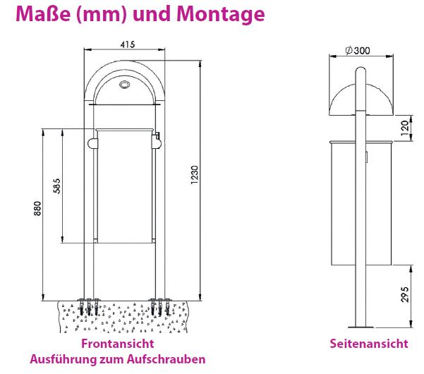 Produktbild Renner Stand Abfallbehälter 40L mit Ascher Feuerverzinkt zum Aufschrauben bild 2