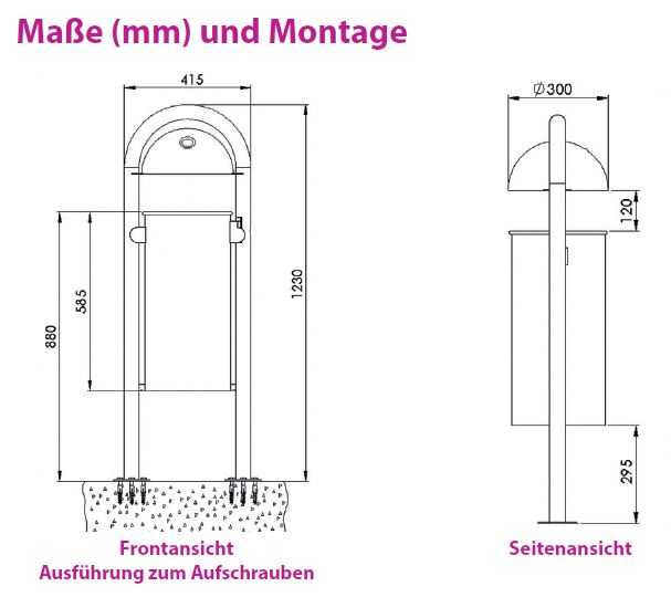 Produktbild Renner Stand Abfallbehälter 40L mit Ascher RAL6005 zum Aufschrauben bild 2