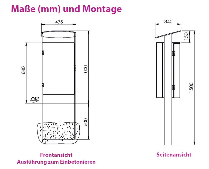 Produktbild Renner Stand Abfallbehälter 70L Feuerverzinkt zum Einbetonieren bild 2
