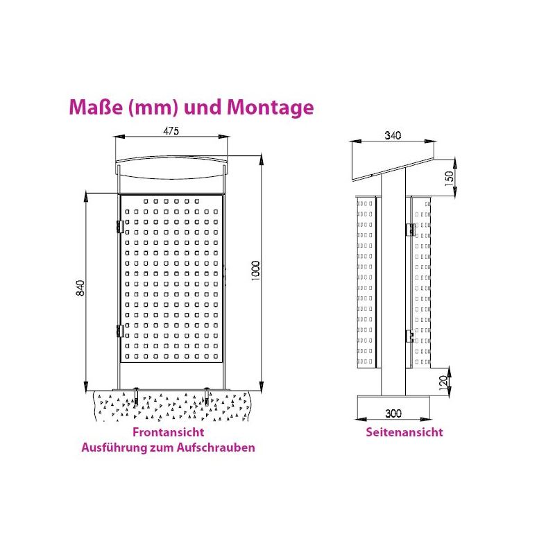 Produktbild Renner Stand Abfallbehälter 70L mit Ascher DB703 zum Aufschrauben bild 2