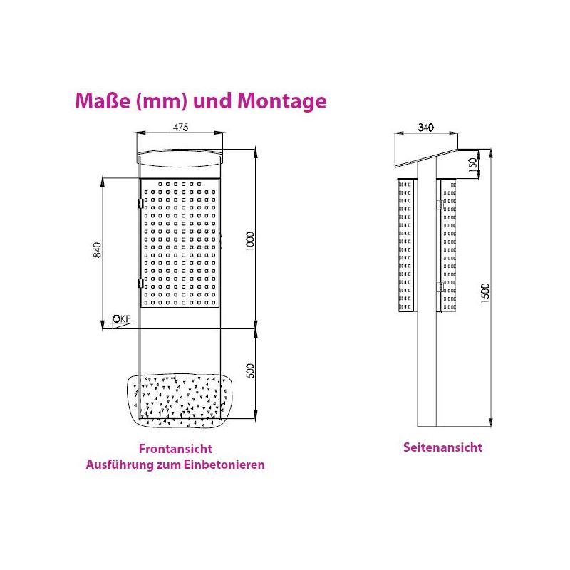 Produktbild Renner Stand Abfallbehälter 70L RAL7016 zum Einbetonieren bild 2