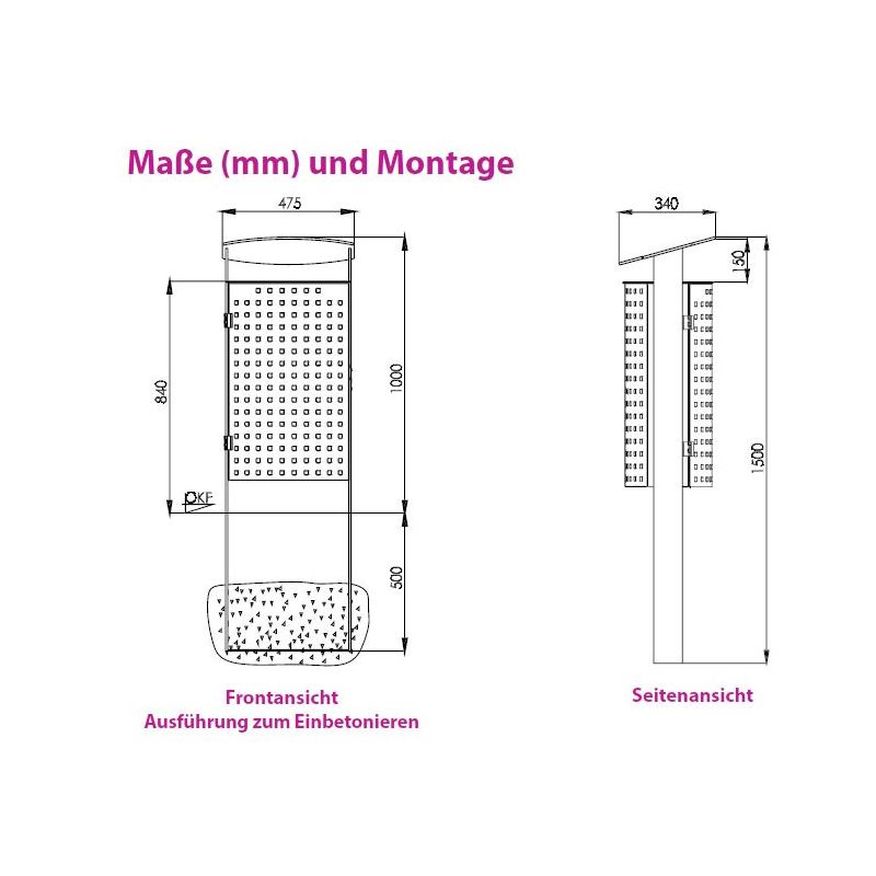 Produktbild Renner Stand Abfallbehälter 70L mit Ascher RAL6005 zum Einbetonieren bild 2