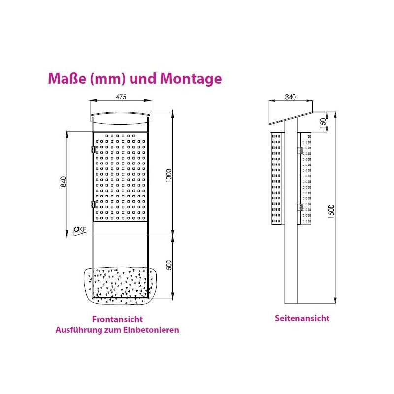 Produktbild Renner Stand Abfallbehälter 70L mit Ascher RAL7016 zum Einbetonieren bild 2