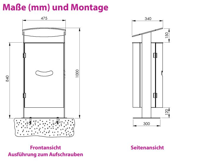 Produktbild Renner Stand Abfallbehälter 70L mit Hundekot Beutelspender RAL6005 zum Aufschrauben bild 2