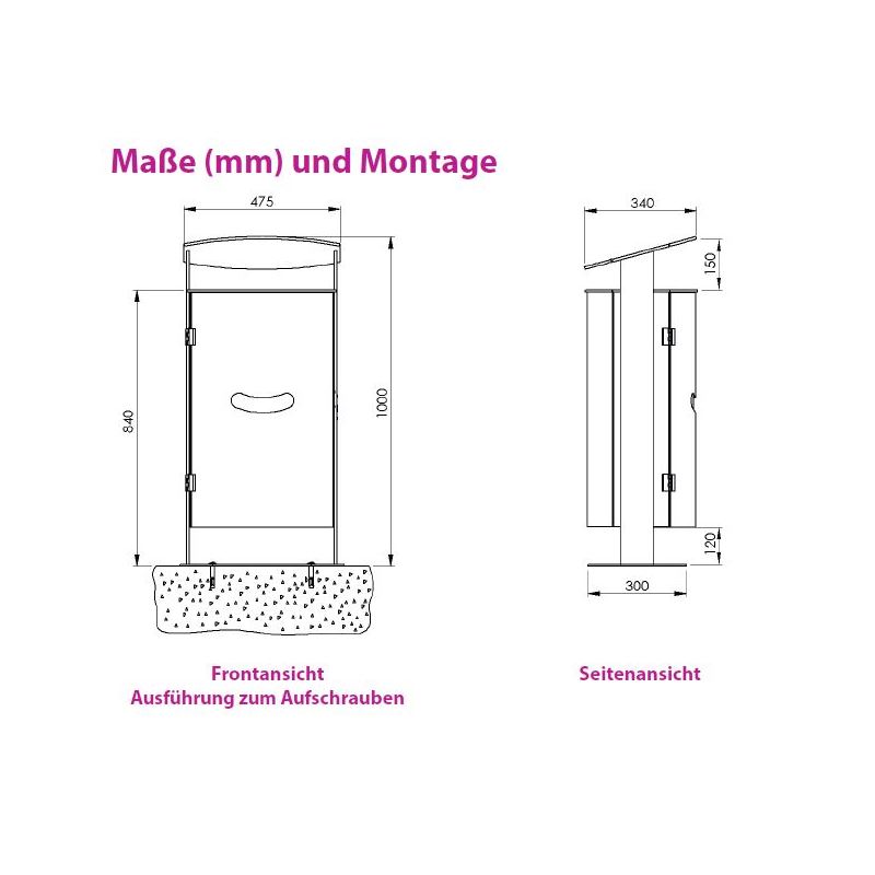 Produktbild Renner Stand Abfallbehälter 70L verzinkt mit Hundekot Beutelspender zum Aufschrauben bild 2