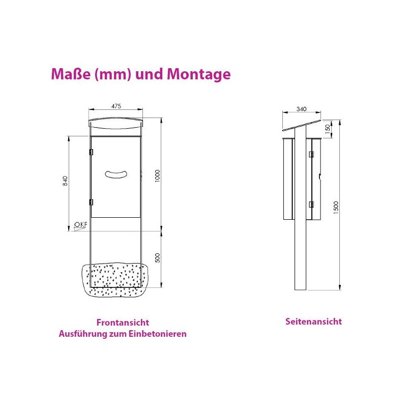 Produktbild Renner Stand Abfallbehälter 70L Feuerverzinkt zum Einbetonieren bild 2