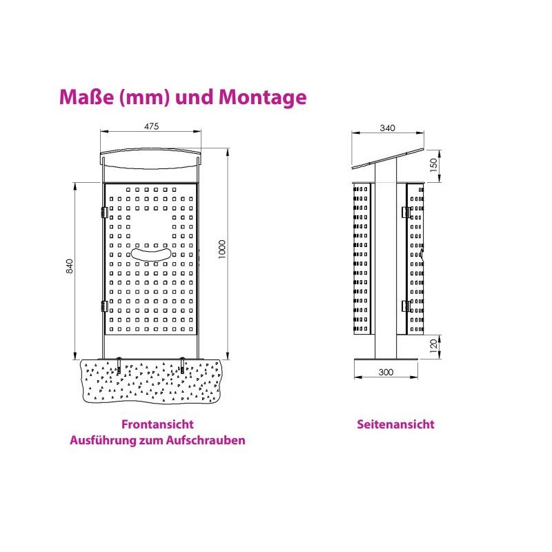 Produktbild Renner Stand Abfallbehälter 70L mit Hundekot Beutelspender RAL6005 zum Aufschrauben bild 2