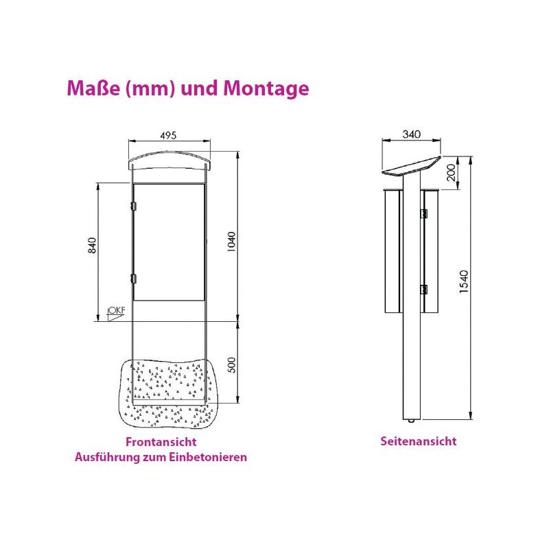 Produktbild Renner Stand Abfallbehälter 70L RAL7016 zum Einbetonieren bild 2