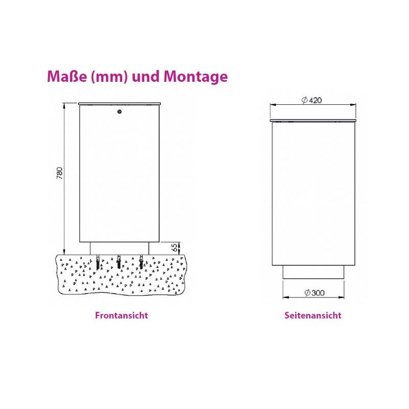 Produktbild Renner Stand Abfallbehälter 45L mit Ascher RAL7016 zum Aufschrauben bild 2