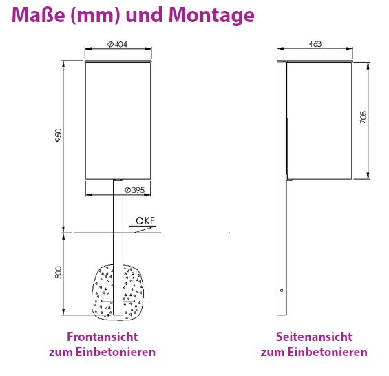 Produktbild Renner Stand Abfallbehälter 60L RAL6005 mit Pfosten zum Einbetonieren bild 2