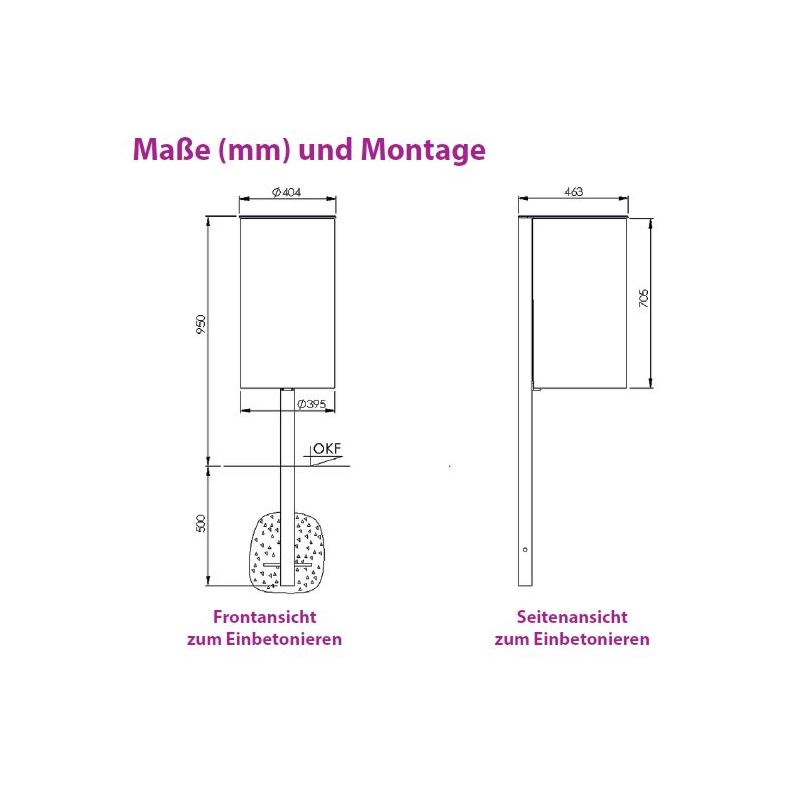 Produktbild Renner Stand Abfallbehälter 60L mit Ascher RAL6005 zum Einbetonieren bild 2