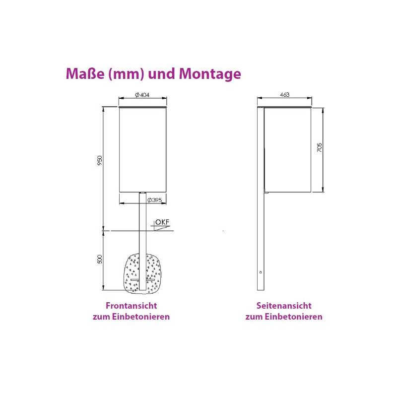 Produktbild Renner Stand Abfallbehälter 60L ohne Ascher RAL5013 zum Aufschrauben bild 2