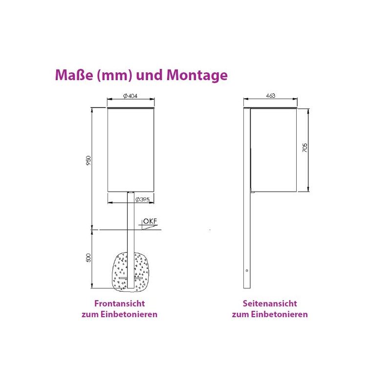 Produktbild Renner Stand Abfallbehälter 60L mit Ascher und Pfosten RAL7021 bild 2