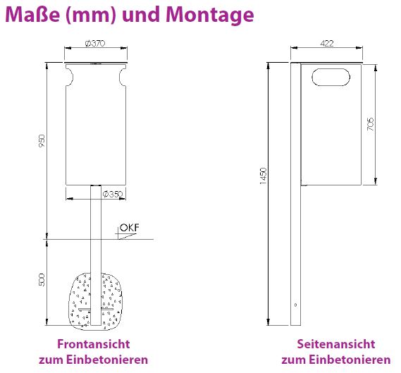 Produktbild Renner Stand Abfallbehälter 60L RAL7016 zum Einbetonieren bild 2