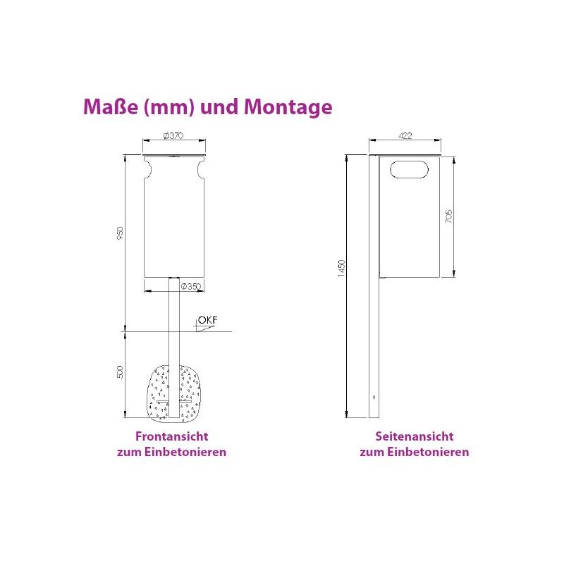 Produktbild Renner Stand Abfallbehälter 60L ohne Ascher RAL5013 zum Aufschrauben bild 2