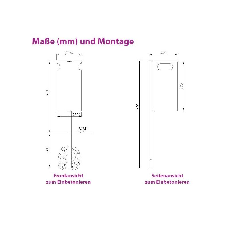 Produktbild Renner Stand Abfallbehälter 60L mit Ascher und Pfosten RAL5013 bild 2
