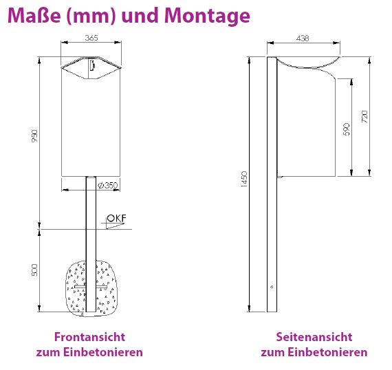 Produktbild Renner Stand Abfallbehälter 60L RAL6005 zum Einbetonieren bild 2