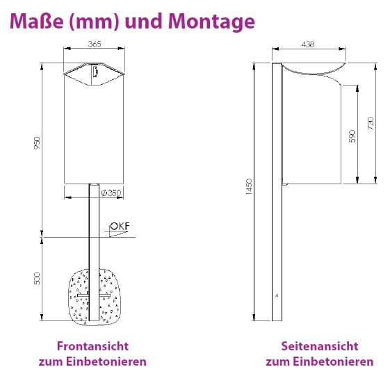 Produktbild Renner Stand Abfallbehälter 50L mit Pfosten RAL7021 zum Aufschrauben bild 2