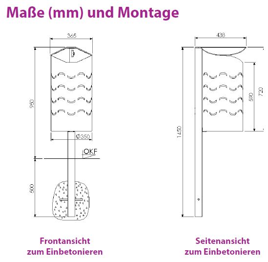 Produktbild Renner Stand Abfallbehälter 60L Modell WAVE RAL7016 zum Einbetonieren bild 2